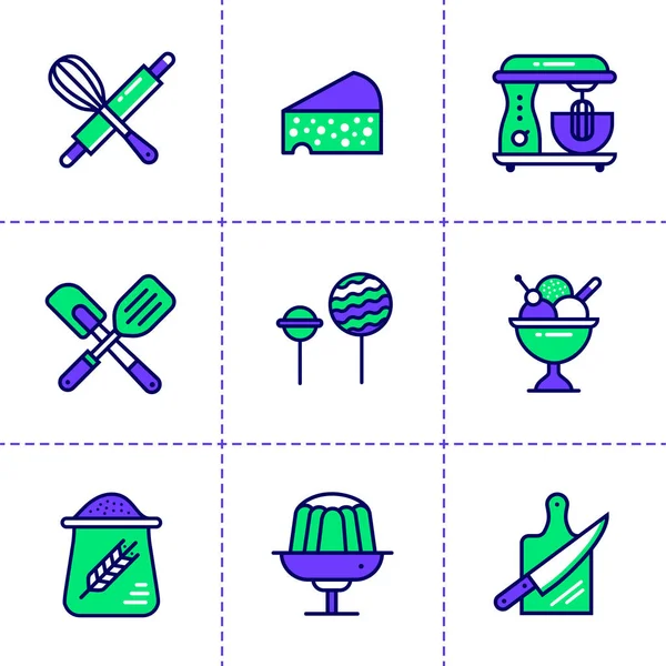 Conjunto de iconos lineales únicos de panadería, cocina. Iconos modernos de alta calidad adecuados para medios impresos, gráficos de información e interfaces — Vector de stock