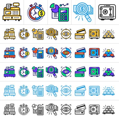 Benzersiz doğrusal kutsal kişilerin resmi ile farklı renk finans, bankacılık. 