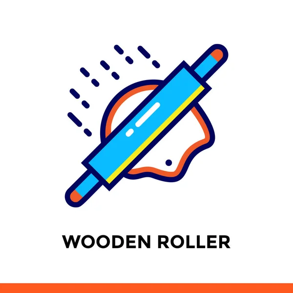 Décrivez l'icône WOODEN ROLLER. Pictogramme vectoriel adapté à l'impression, au site web et à la présentation — Image vectorielle