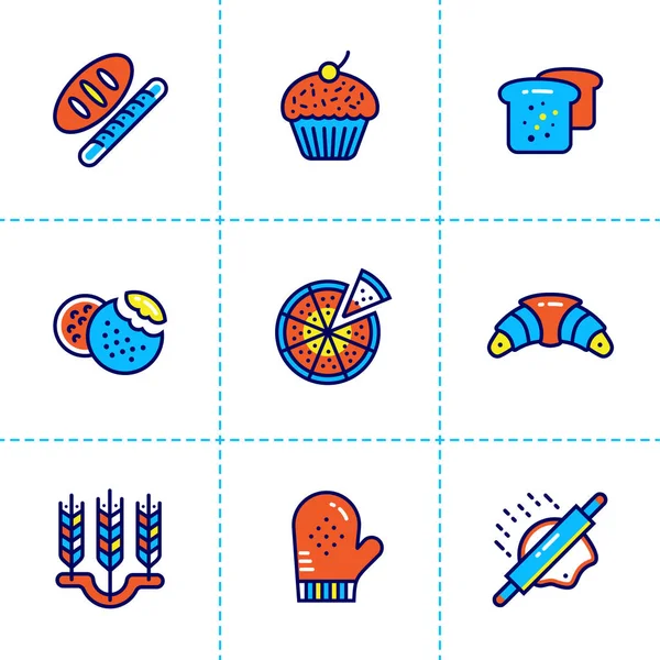 Colección vectorial de iconos esquemáticos, panadería y cocina. Iconos de alta calidad adecuados para sitios web, impresión e ilustración — Vector de stock