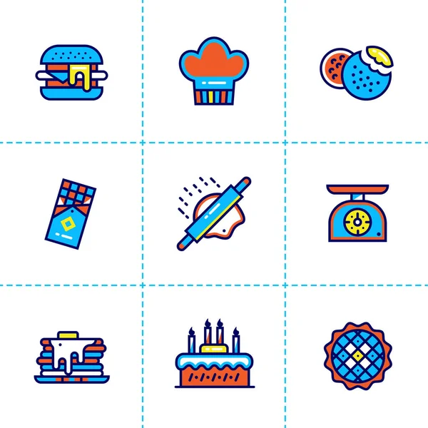 Colección vectorial de iconos esquemáticos, panadería y cocina. Iconos de alta calidad adecuados para sitios web, impresión e ilustración — Vector de stock