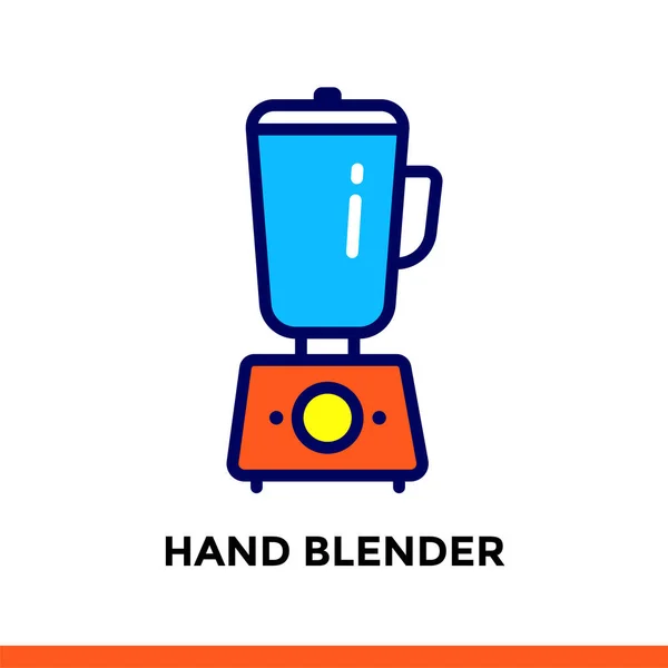 Ícone de linha de curso HAND BLENDER de padaria, cozinhar. Vetor pictograma plano moderno para aplicação móvel e web design — Vetor de Stock