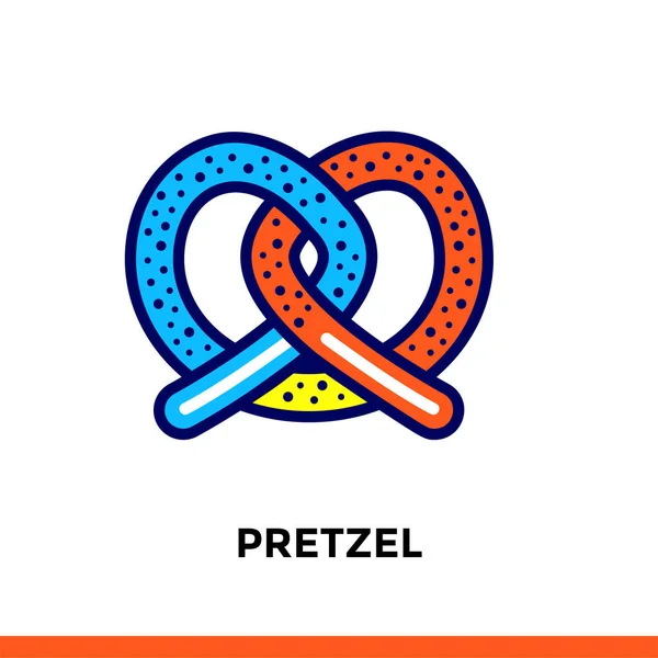 Stroke line icon PRETZEL of bakery, cooking. Vector modern flat pictogram for mobile application and web design — Stock Vector