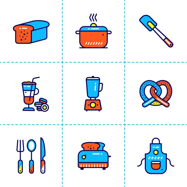 Colección vectorial de iconos de esquema, panadería, cocina. Iconos modernos de calidad premium adecuados para gráficos de información, medios impresos e interfaces — Vector de stock