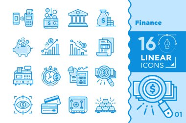 Finans, bankacılık Vektör Lineer simgeler kümesi. Kaliteli modern