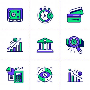 Finans, bankacılık Vektör Lineer simgeler kümesi. Kaliteli modern