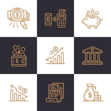 Finans, bankacılık benzersiz doğrusal simgeler kümesi. Kaliteli modern