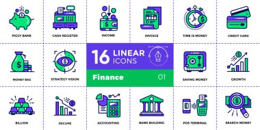 Finans, bankacılık Vektör Lineer simgeler kümesi. Kaliteli modern