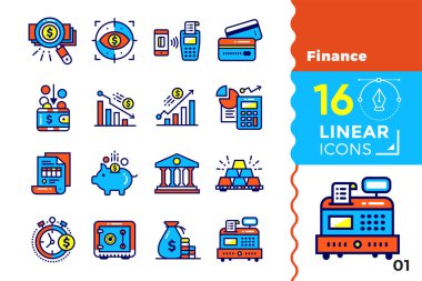 Finans, bankacılık Vektör Lineer simgeler kümesi. Kaliteli modern