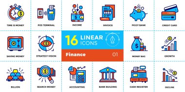 Finans, bankacılık Vektör Lineer simgeler kümesi. Kaliteli modern