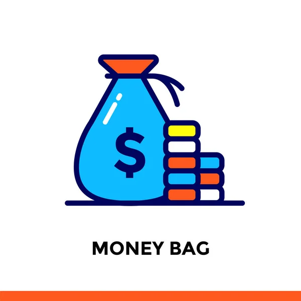 Vektor konturen ikoner pengar väska av finans, bank. Hög kvalitet — Stock vektor