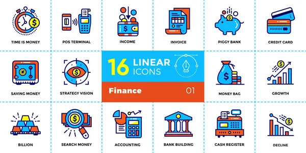 Finans, bankacılık Vektör Lineer simgeler kümesi. Kaliteli modern