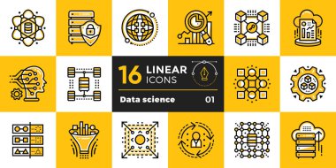 Doğrusal Icon set veri bilim teknoloji ve Makine öğrenimi 