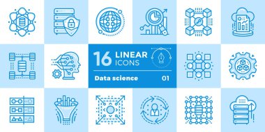Doğrusal Icon set veri bilim teknoloji ve Makine öğrenimi 