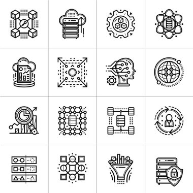 Doğrusal Icon set veri bilim teknoloji ve Makine öğrenimi 