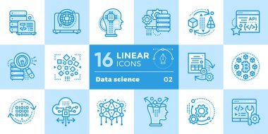 Doğrusal Icon set veri bilim teknoloji ve Makine öğrenimi 
