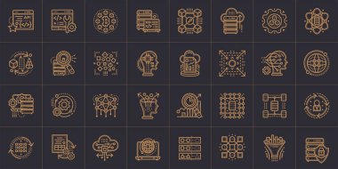 Outline icon set of Data science technology and machine learning clipart