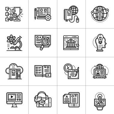 Online Eğitim ve e-öğrenme simge kümesi özetlenmiştir. Malzeme de