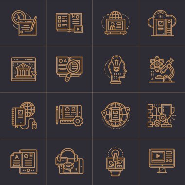 Online Eğitim ve e-öğrenme simge kümesi özetlenmiştir. Malzeme de