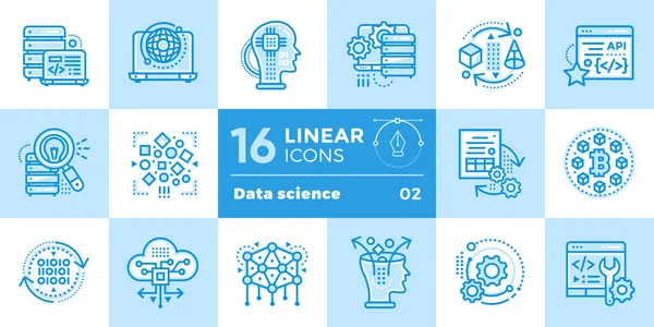 데이터 과학 기술과 기계 학습의 선형 아이콘 세트 — 스톡 벡터