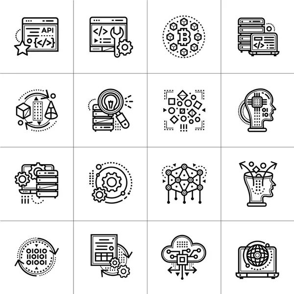 Conjunto de ícones lineares de tecnologia de ciência de dados e aprendizado de máquina —  Vetores de Stock