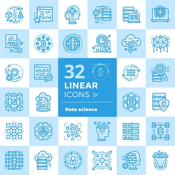 stock vector Linear icon set of Data science technology and machine learning 