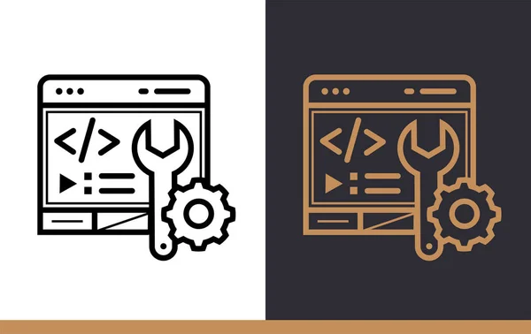 Lineaire pictogram Code ontwikkeling. Technologie van de wetenschap van de gegevens en machin — Stockvector