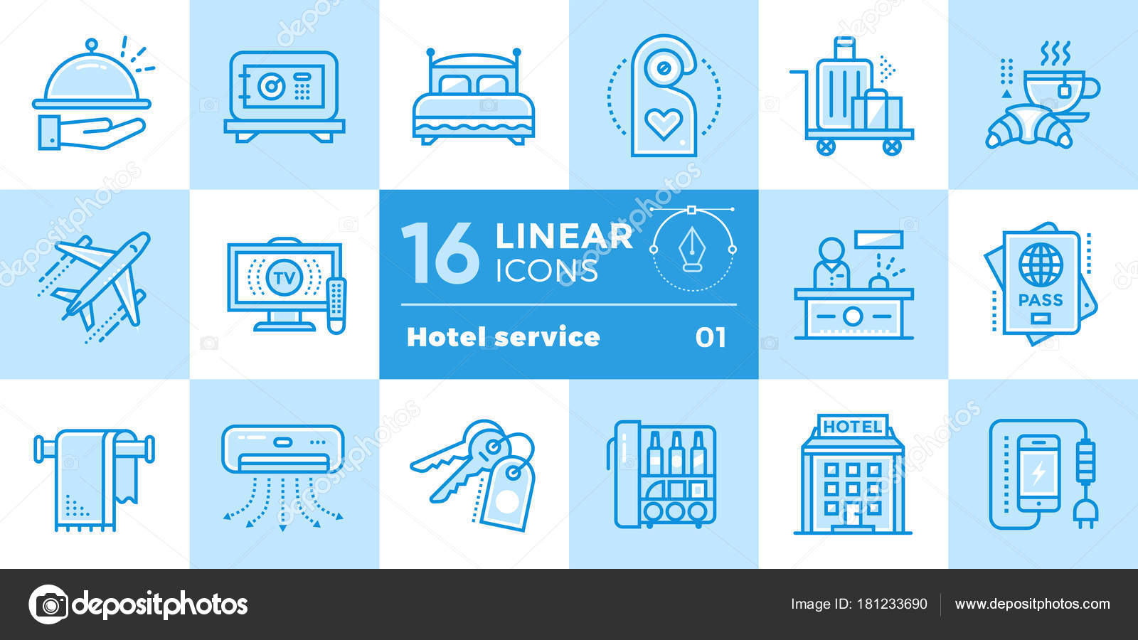 Linear icons set of hotel services. Suitable for print, website — Stock