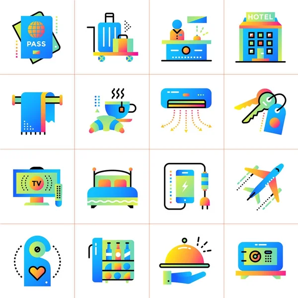 Falt icono conjunto de servicios del hotel. Icono de diseño de material adecuado f — Vector de stock