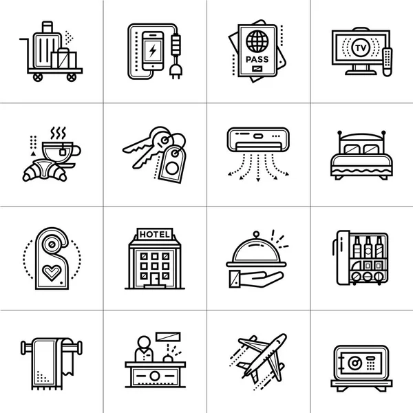 Conjunto de iconos lineales de servicios hoteleros. Adecuado para imprimir, sitio web — Vector de stock