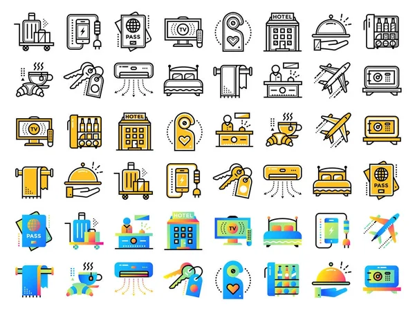 Falt icon set van hoteldiensten. Ontwerp van het materiaal geschikt pictogram f — Stockvector