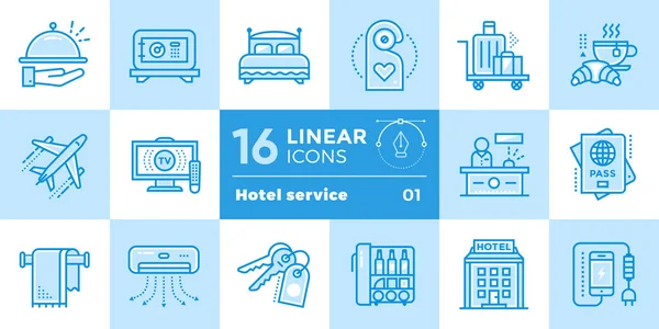Conjunto de iconos lineales de servicios hoteleros. Adecuado para imprimir, sitio web — Vector de stock