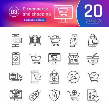 Online alışveriş ve e-ticaret satır Icons set. Bann için uygundur.