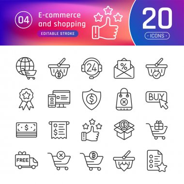 Online alışveriş ve e-ticaret satır Icons set. Bann için uygundur.