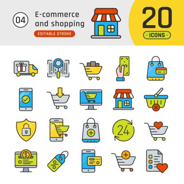 Icons set hattı online alışveriş ve e-ticaret
