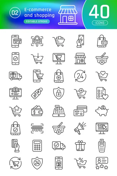 Online alışveriş ve e-ticaret satır Icons set. Bann için uygundur.