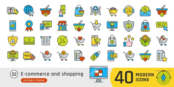 Online shopping and e-commerce line icons set. Pictogram collect — Stock Vector