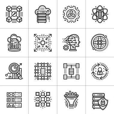 Doğrusal Icon set veri bilim teknoloji ve Makine öğrenimi 