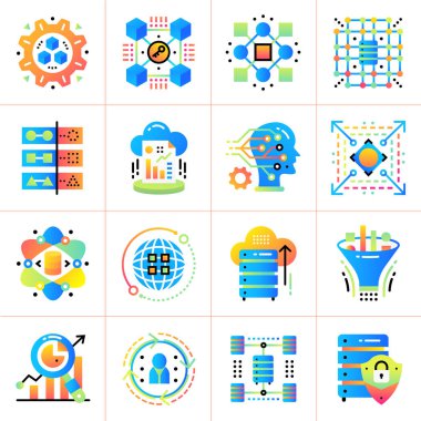 Veri bilim teknoloji ve pr öğrenme makine düz simge kümesi