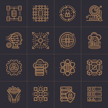 Doğrusal Icon set veri bilim teknoloji ve Makine öğrenimi 