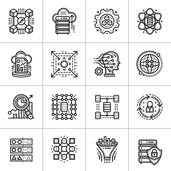 Conjunto de iconos lineales de tecnología de ciencia de datos y aprendizaje automático —  Fotos de Stock