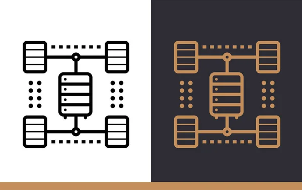 Umreißen Icon Computing Cluster. datentechnologie und mach — Stockfoto