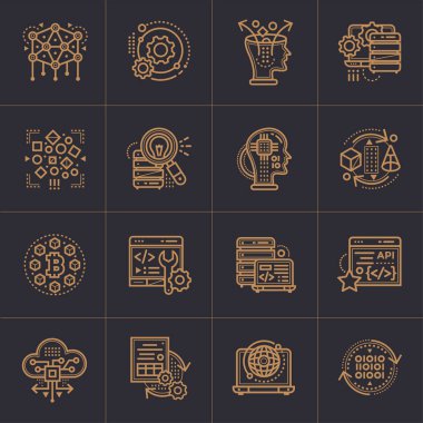 Doğrusal Icon set veri bilim teknoloji ve Makine öğrenimi 