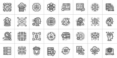 Icon set veri bilim teknoloji anahat ve öğrenme makine