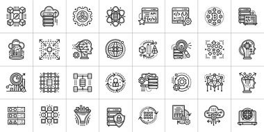Outline icon set of Data science technology and machine learning clipart