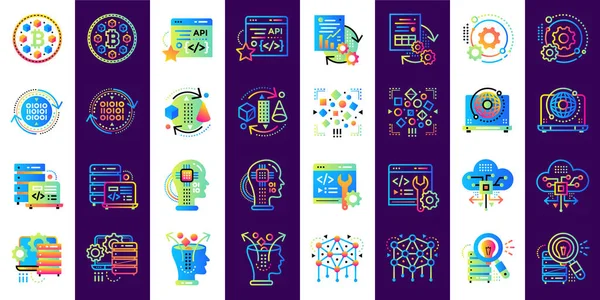 Flat icon set of Data science technology and machine learning pr — Stock Photo, Image