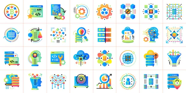 Flat icon set of Data science technology and machine learning pr — Stock Photo, Image