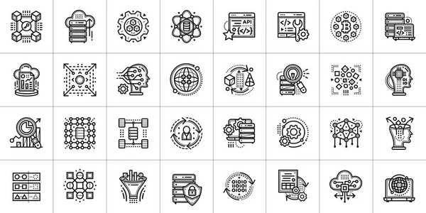 Zarys ikony zestaw danych naukowych technologii i uczenie maszynowe — Zdjęcie stockowe