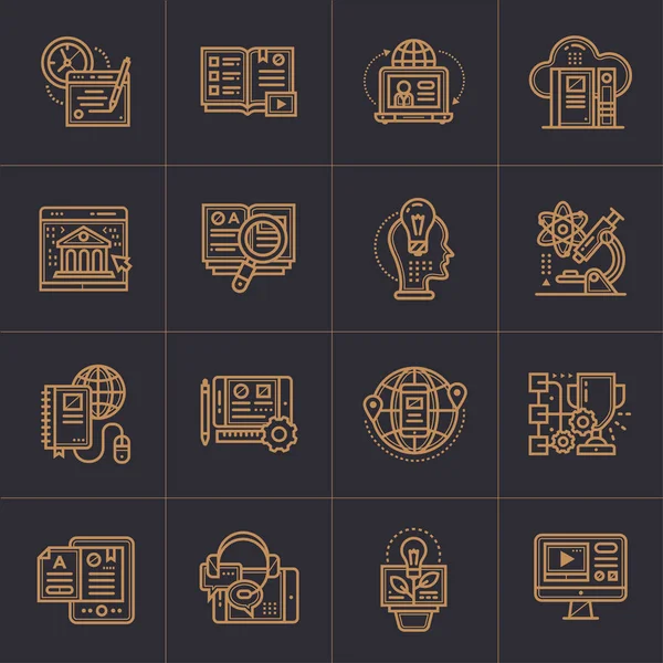 Outline icon set of Online education and e-learning. Material de — Stock Photo, Image