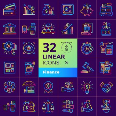 Finans, bankacılık büyük doğrusal simgeler kümesi. Modern için mobil Uygula